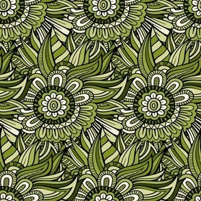 Flowing Folk Floral in Titanite Green and Ivory - Coordinate