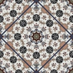 Art Nouveau Floral Tiles with Blue-Grey Grout - Diagonal