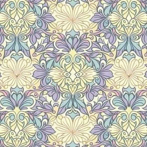 Geometric Floral Art Design for Home Decor, Purple, Yellow and Blue Flowers