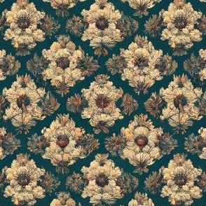 Geometric Floral Art Design for Home Decor, Yellow and Dark Green Flowers