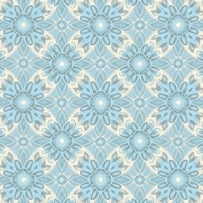 Geometric Floral Art Design, Blue and Beige