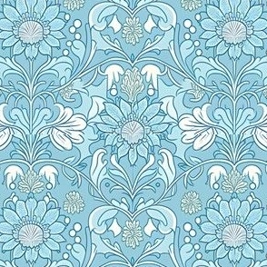 Geometric Floral Art Design, Blue Variations