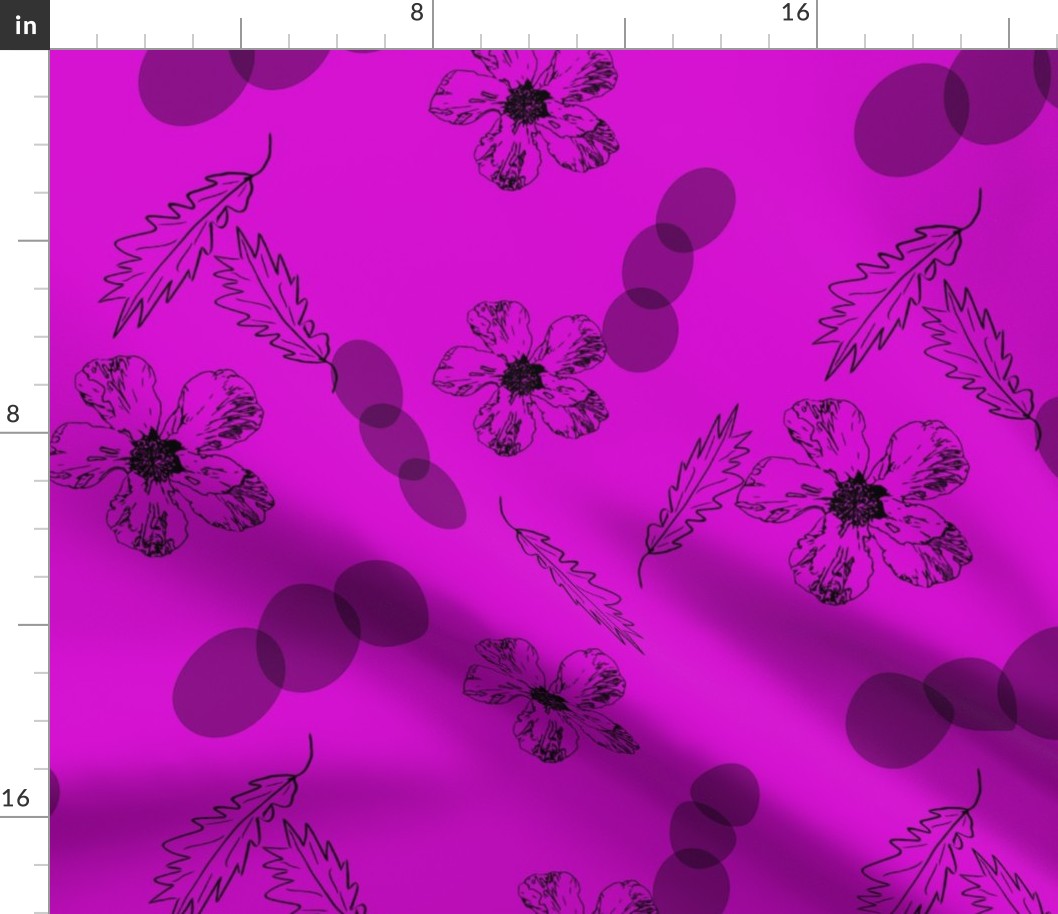 Deep Pink Bubble, Leaf, and Flower Pattern (Large)