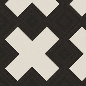 Cross Geometric Deep Brown on Beige Large Scale