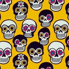 Sugar Skull Day of The Dead Cartoon Style Art Design for Home Decor, Colorful
