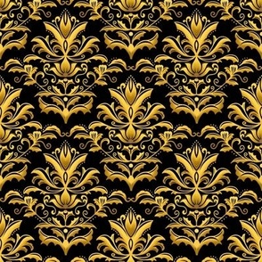 Gold Baroque Damask on Black