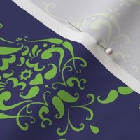 Lime and Navy Moustache Damask