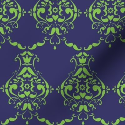 Lime and Navy Moustache Damask