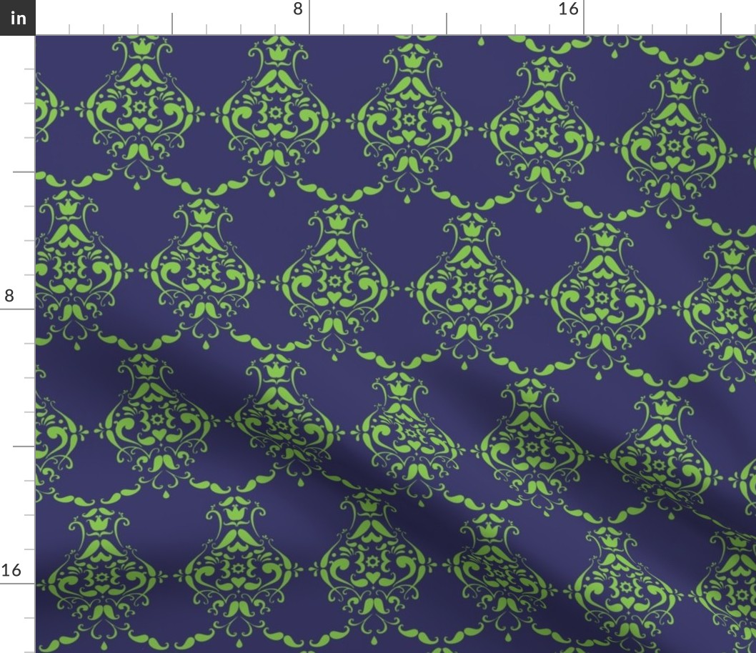 Lime and Navy Moustache Damask