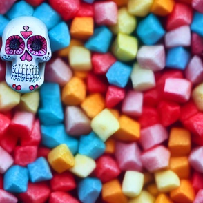 Sugar Skull on Gummy Candy Art Design for Home Decor, Colorful