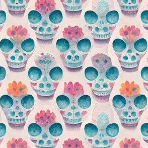 Sugar Skull Day of The Dead Floral Art Design for Home Decor, Pastel Colors