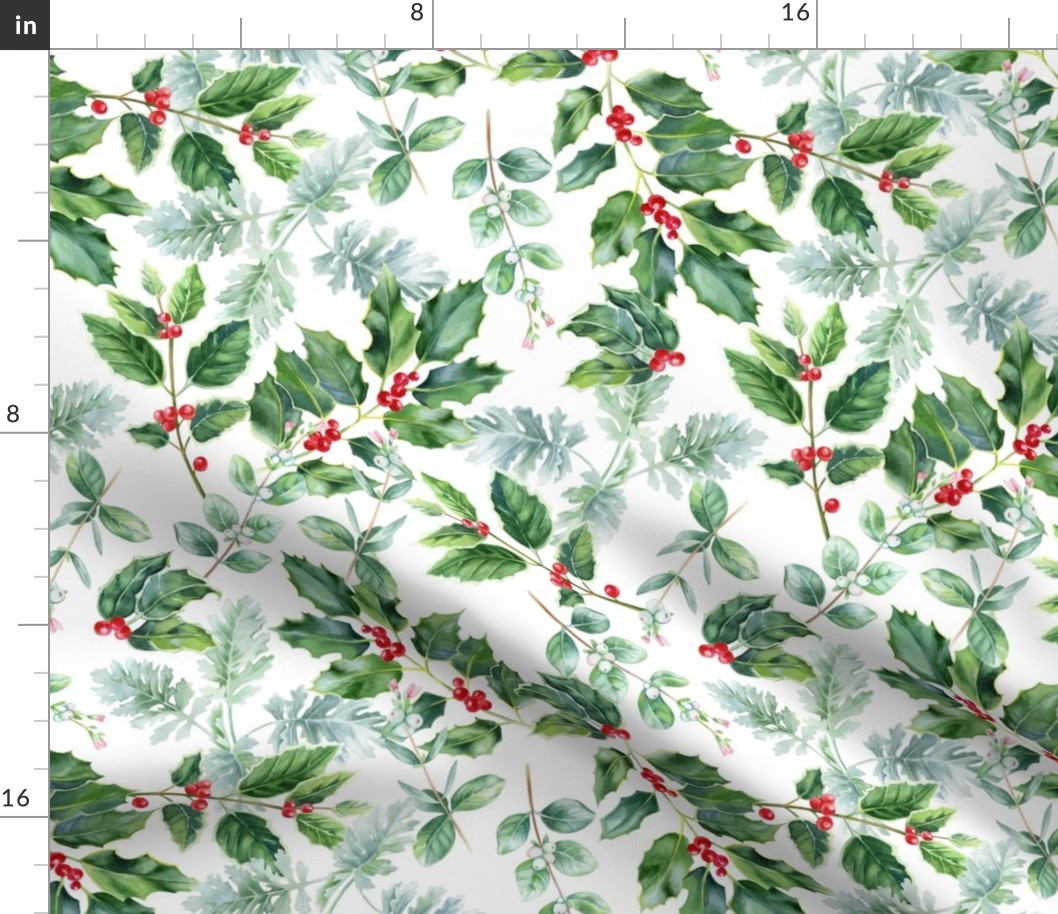 Holly and Snowberry Christmas background white