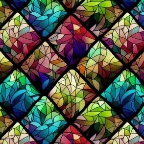A Beautiful Chibi Style Dream Garden on Stained Glass Art Design Pattern