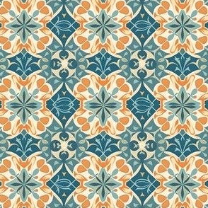 Geometric Floral Art Design, Blue and Orange