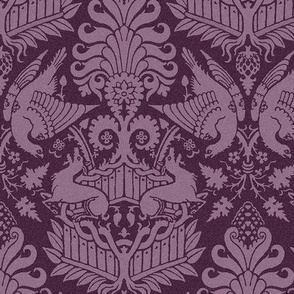 14th Century Damask with Hawks and Deer, Aubergine, Small