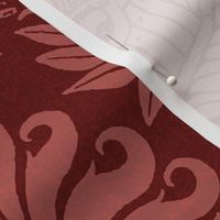 14th Century Damask with Hawks and Deer, Dark Red