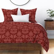14th Century Damask with Hawks and Deer, Dark Red