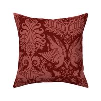 14th Century Damask with Hawks and Deer, Dark Red