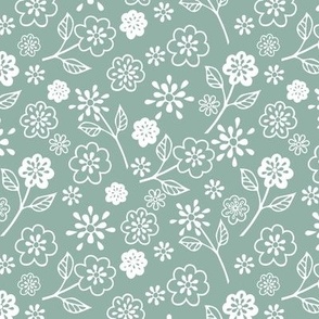 White Assorted Flower Outlines on Light Teal