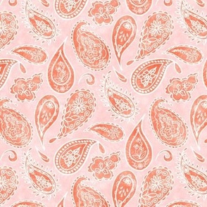 White Fancy Paisleys Outlines Shades of Coral and Pale Coral