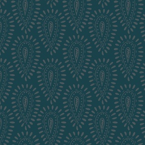 Paisley Teardrop Teal and Gray