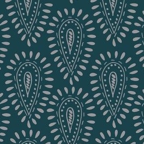 Paisley Teardrop Teal and light gray