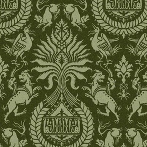 12th-Century Damask, olive green