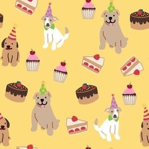 Cute dogs with cakes / yellow