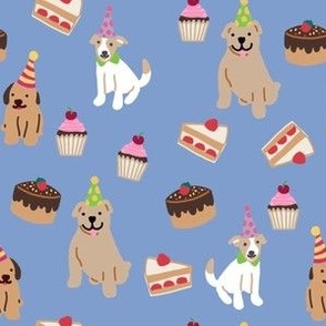 Cute dogs with cakes  / blue