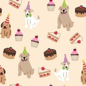 Cute dogs with cakes / beige