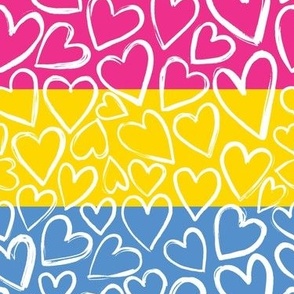 pan flag with white hearts, pansexual flag 