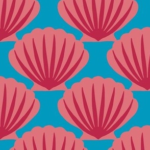 Scallops bold pink on blue (Large) 