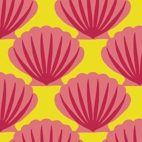 Scallops Pink on bright yellow (Large) 