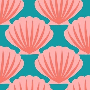 Scallops pink on teal (Large) 