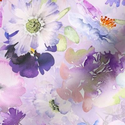Hand Painted Watercolor Baby Girl Summer Flower Garden - cute soft lavender