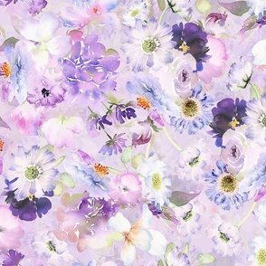 Hand Painted Watercolor Baby Girl Summer Flower Garden - cute soft lavender