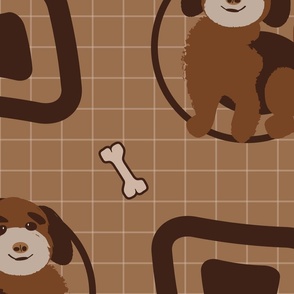 Doodle Puppy  Dog Round Square Bone BROWN, LARGE Muted—Baby Boy, Nursery, Grid, BROWN, Play Room, Cute, Cuter, Cutest Kids Sheets, Blanket, Cute, Whimsy, Juvenile, Golden Doodle, Check, Dog,; v01_6300