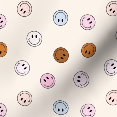 Small Boho Smiley Faces in pink brown blue