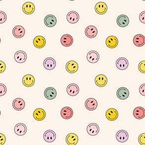 Tiny Micro Boho Smiley Faces in green yellow pink
