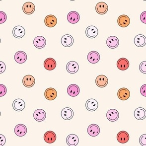 Tiny Micro Boho Smiley Faces pink red orange