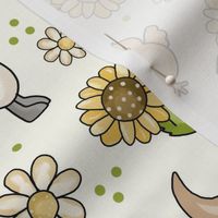 Large Scale Farm Animals Sunflowers and Daisy Flowers on Ivory