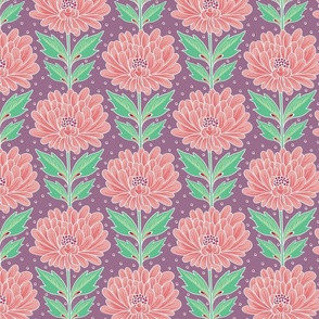 William Morris Style Retro Flowers - coral.