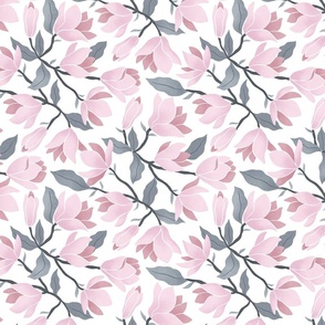Blooming magnolias - light pink, silver green