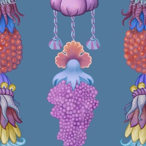 Blue and purple surreal floral stacks - maximalist, mystic and gothic- Large scale 