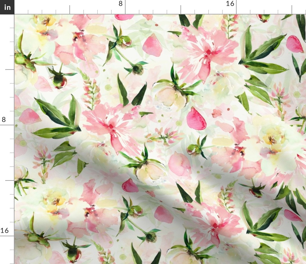  21" Hand Painted Watercolor Baby Girl Spring Flower Peony Daisy Garden -  off white