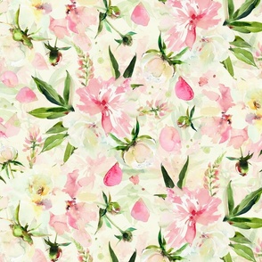  21" Hand Painted Watercolor Baby Girl Spring Flower Peony Daisy Garden -  light green