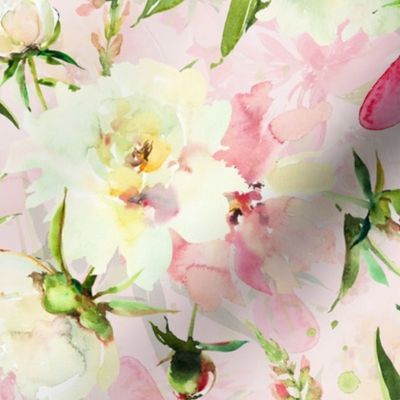  21" Hand Painted Watercolor Baby Girl Spring Flower Peony Daisy Garden -  light pink
