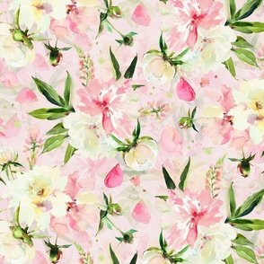 21" Hand Painted Watercolor Baby Girl Spring Flower Peony Daisy Garden -  light pink