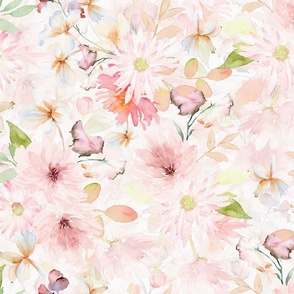 28" Hand Painted Watercolor Baby Girl Spring Flower Daisy Garden - blush off white