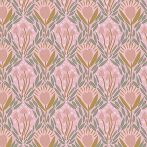 Tulips and Mushrooms art deco pink blue gold